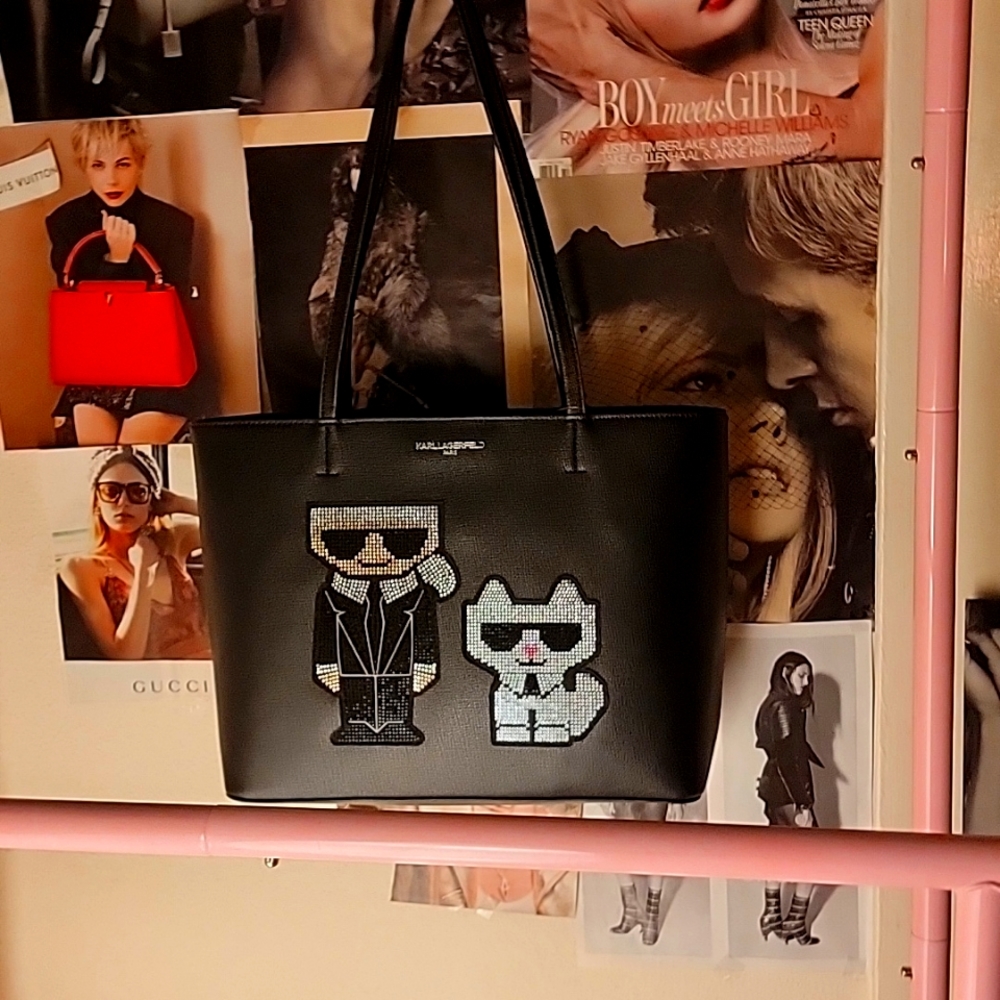 NWT Karl Lagerfeld bejeweled rhinestone Paris Maybelle tote w/cat Choupette